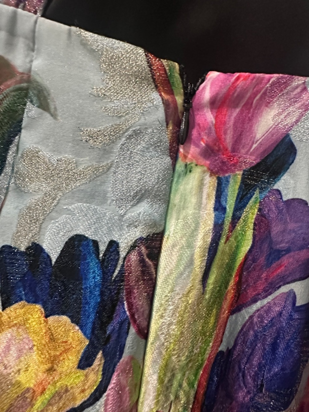 Milly Pastel Blue Dress with Metallic Multicolor Floral Accents - Picture 7 of 12